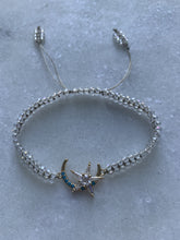 Load image into Gallery viewer, Moon star pendant bracelet (gold/black/silver styles available, with clear crystal beads, adjustable (6” - 8.25”))
